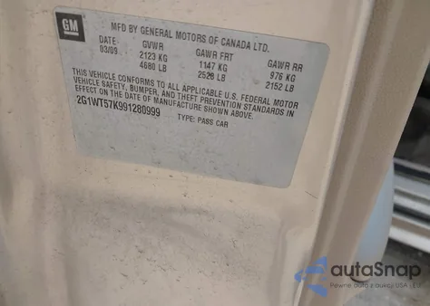 2009 Chevrolet Impala Lt из США, поврежденный, VIN 2G1WT57K991280999